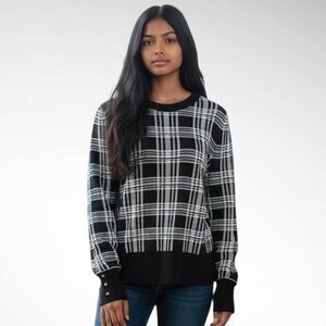 Calvin Klein Black & White Plaid Pullover Sweater Long Sleeves
